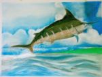 blauwe marlijn; kleur; paste; 75x60cm