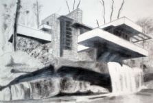 Tijdloos mooi huis van Frank L.Wright;
zwart-wit,zacht potlood,48x32cn