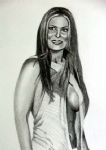 pin-up in weinig verhullende kleding;
zwart-wit,zacht potlood,50x65 cm