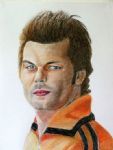 radiopresentator met lef;
kleur,pastel potlood,50x65cm
